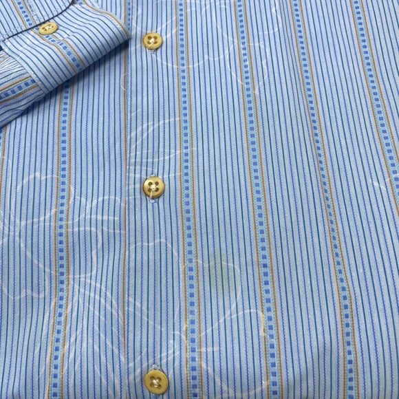 Tommy Bahama Mens Medium Blue Striped Flower Pattern L/S Button Up Cotton Shirt - Picture 3 of 6